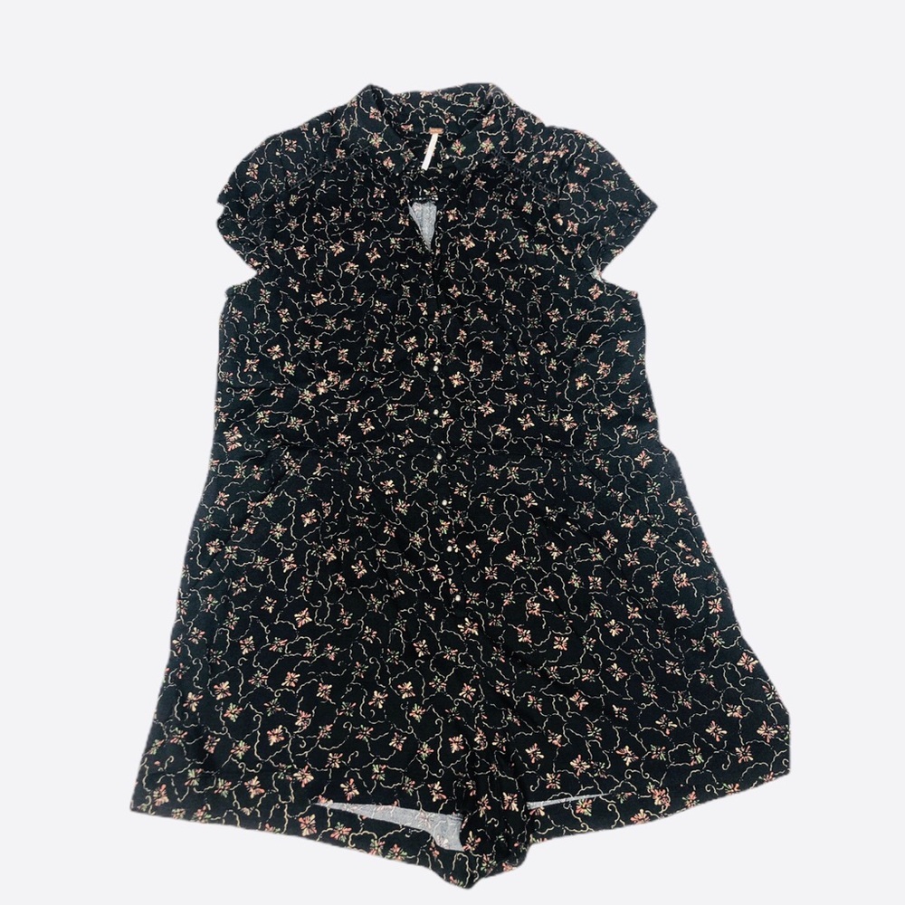 Free People Black Floral Button Front Romper m - Picture 6 of 8